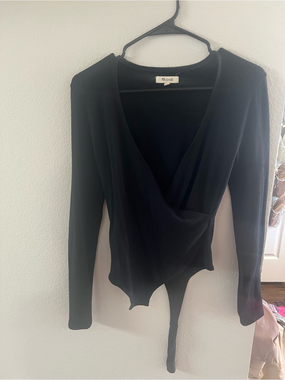 Madewell Black Long-Sleeve Wrap-Front Bodysuit